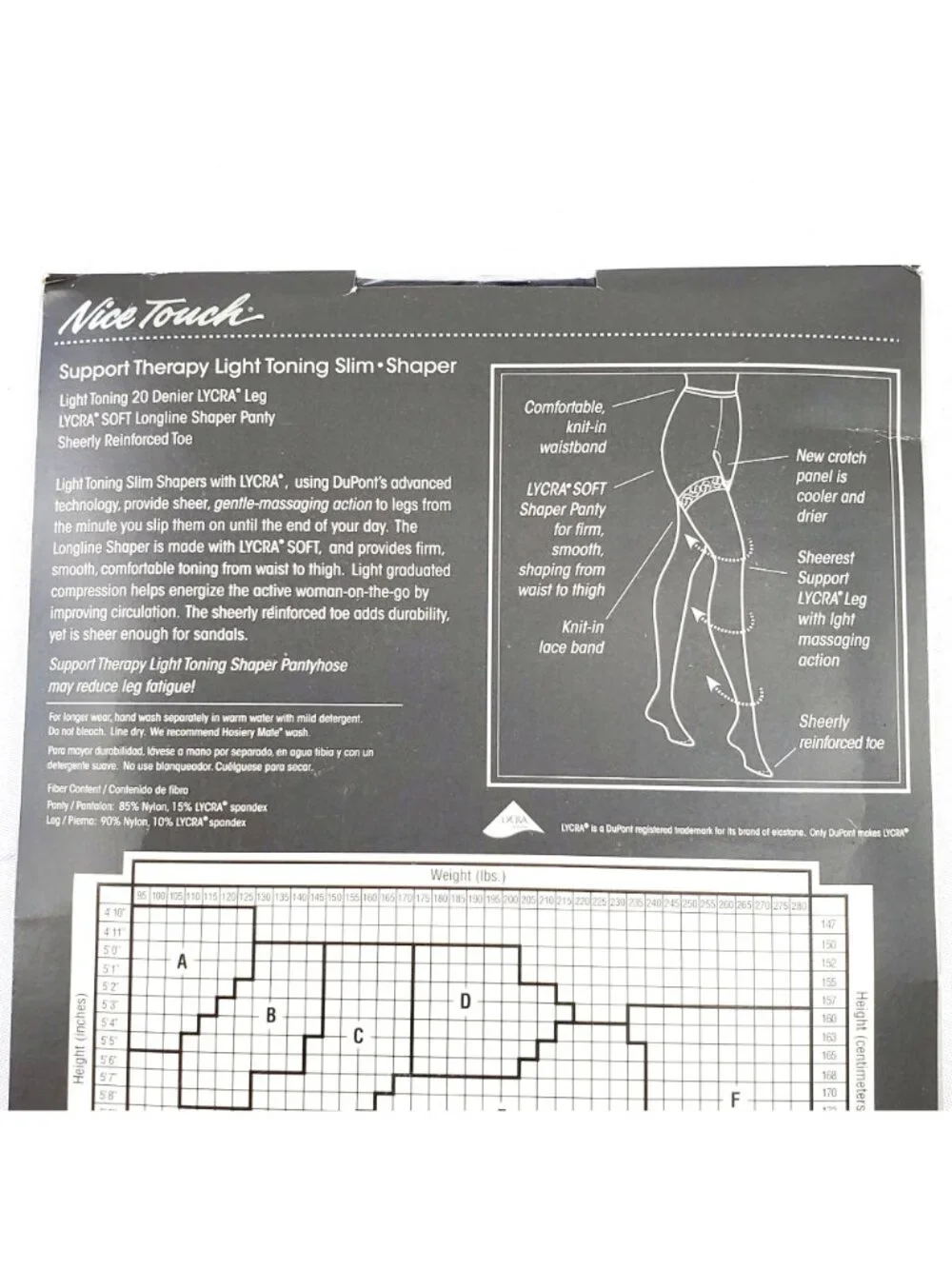 VTG Nice Touch Black Slim Shaper Pantyhose Size D Support Therapy Light Toning